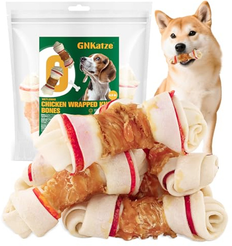 Snack per cani Ossa di pelle grezza avvolte nel pollo, ossa annodate avvolte nel pollo a lunga durata da masticare per cani 4,5, snack per l'addestramento facili da digerire,200G (200G)