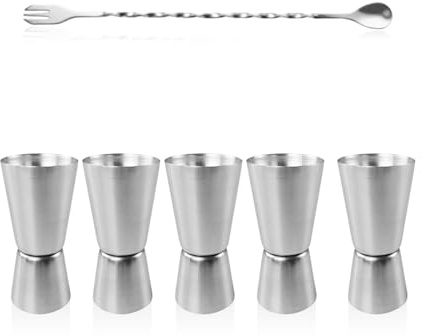 GTYHH 5 Pièces Barmandes À Mesurer La Tasse Et 1 Morceau De Mélangeur en Spirale, Briques Doubles en Acier Inoxydable, Mélangeur De Cocktails, Réserves De Personnel.