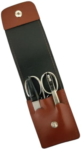 Solingen* Maniküre Set im Lederetui – Made in Germany – Nagelschere, Saphirnagelfeile (grob/fein), Pinzette zur Nagelhautpflege – Echtes Leder Braun