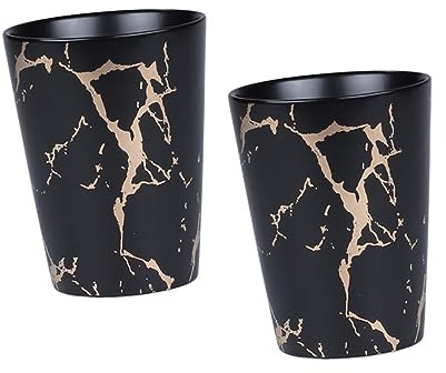 Hemobllo Lot de 2 Mugs 300ml en Céramique Marbrée Noire pour Boissons