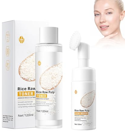 120ml Reismilch-Toner und 120ml Reis-Gesichtsreinigungsmousse, cream | Rice Toner Gesichtswasser, Tief feuchtigkeitsspendend, Straffend, Aufhellung & Verjüngung