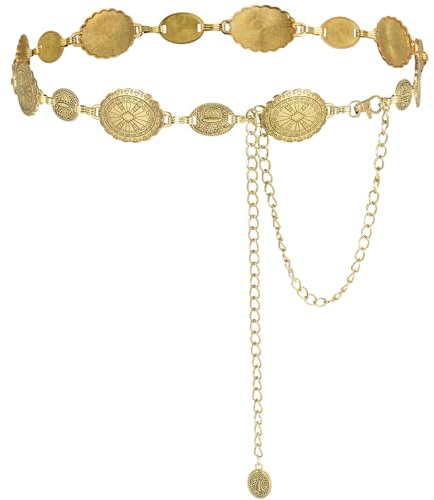 Alaoo Cinturón de Cadena de Metal para Mujer, Oro,A,130