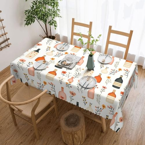 Novastar Mantel rectangular de 137 x 182 cm con estampado floral en maceta, mantel protector para mesa de pícnic, borde ondulado, cuadrado, tela impermeable, mantel