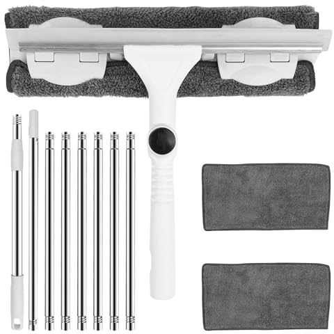 Crynvor 350cm Limpiacristales Telescopico, 2 en 1 Limpiador Ventanas con 2 Almohadillas de Microfibra, Extensible con Mango Equipo de Limpieza