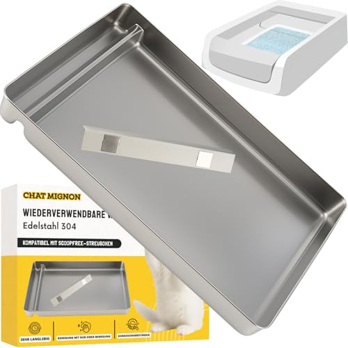 ChatMignon® – Återanvändbar Kattlåda i Rostfritt Stål 304, Kompatibel med Pet-Safe Scoop-Free, Extra Hållbar, Lukt- & Fläckresistent, Miljövänlig, Rundade Hörn, Magnetiskt Tillbehör Inkluderat