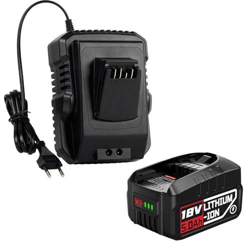 Remplacement pour batteries Bosch et chargeurs rapides 18 V (1 batterie lithium-ion 5,0 Ah ; 1 chargeur rapide), compatible avec les outils Bosch Home et Garden