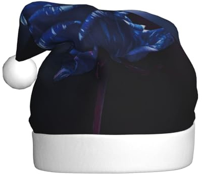 CHANGLEI Blaue Rose Weihnachtsmütze für Erwachsene, mit Bommel, Allover-Druck, festliche Weihnachtsmütze für Weihnachten, Party, Neujahr, weiches flauschiges Polyester