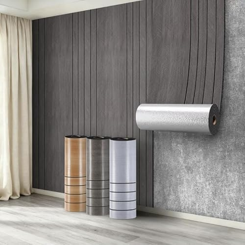 Swehooirt Self Adhesive Thermal Wallpaper 3mm Thick Dark Wood Effect Peel and Stick Wallpaper for Bad Cold Walls Insulating Wall Covering Roll Waterproof Damp Proof Kitchen Bathroom