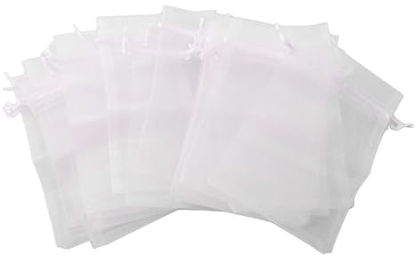 FUBESK 100-Pack Organza Fruit Protection Bags with Drawstring for Fruit Trees, Birds, and Vegetables, 10x15cm/15x20cm/20x30cm, White, Reusable Mesh Netting