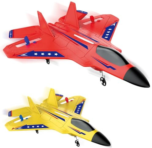Fremego RC Flugzeug RTF,2 Stück 2.4Ghz Kampfflugzeuge Ferngesteuertes Flugzeugs für Anfänger Flugzeug Ferngesteuert Modell Spielzeug Rot&Gelb F22