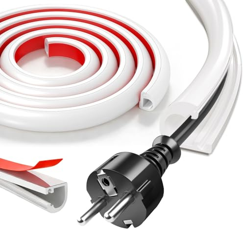 Kabelkanal Weiß Selbstklebend, Flexibler Kabelkanal 3M x 14mm, Kabelabdeckung Wand zum Kabel Verstecken, PVC Kabelschacht für 1-2 Kabel, Kabeltunnel Mini für Hause oder und Büro