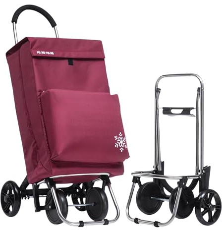 Carrito de Compra Plegable con Bolsa Térmica Impermeable y 4 Ruedas,Ligero, 94x44x38cm,40 litros,Resistente y Reutilizable,Carro de Compra Plegable, 4 Ruedas de Alta Resistencia,Carro Compra. (Rojo)