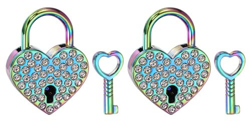 PATIKIL Mini Heart-Shaped Padlock, 2 Pcs Small Metal Decorative Diary Lock Mini Keyed Padlocks with Keys for Diary Book Suitcase Jewelry Box Backpack Luggage, Multicolor