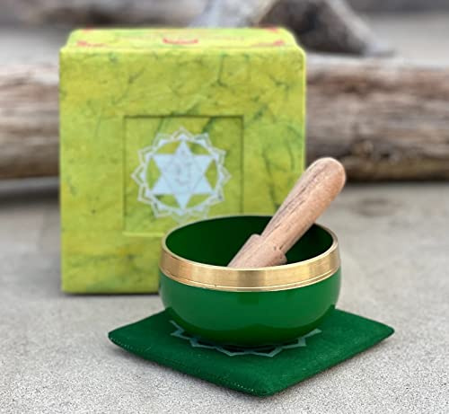 Tibetische Chakra Klangschale mit Klöppel und Kissen grün