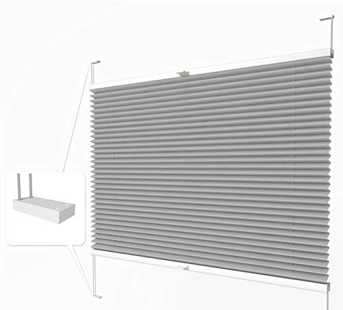 Home-Vision® Premium Plissee zum Anschrauben in der Glasleiste Innenrahmen (Grau, B90cm x H200cm) Blickdicht Plissee Jalousie mit Halterungen zum Bohren, Sonnenschutzrollo Rollo