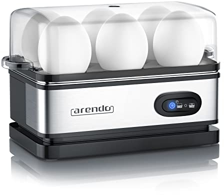 arendo - Cuoci Uova Sixcook in Acciaio Inox - Bollitore per Uova con Funzione di Mantenimento Calore - capacità 1-6 Uova - Interruttore selettore a levetta con Spia