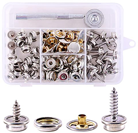Swpeet 40-teiliges Set mit silberfarbenen Schraubenknöpfen mit Schnapp-Einstellwerkzeug-Set, Druckknopfverschluss mit 3/8 Zoll und 5/8 Zoll Edelstahlschraube