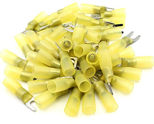 25x Stück Gabelkabelschuh in gelb 4-6mm² Loch-Ø M3 mit Schrumpfschlauch Anschlussklemme Kabelschuh Kabel-Verbinder aus Kupfer verzinnt Gabelkabelschuhe