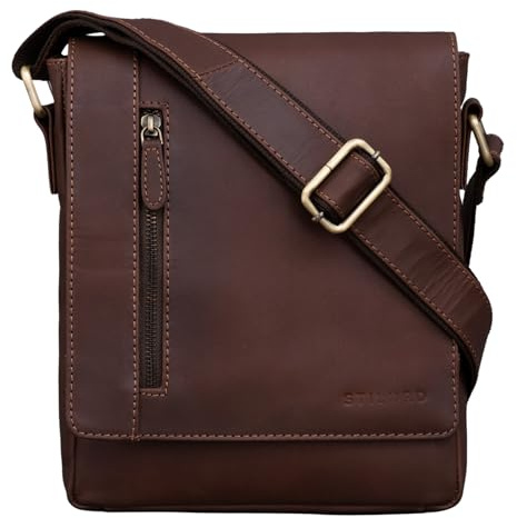 STILORD Easton Kleine Messenger Bag Echt Leder Vintage Umhängetasche im Hochformat 10,1 Zoll Tablet Tasche für iPad DIN A5 Schultertasche Echtleder Farbe:Havanna - braun