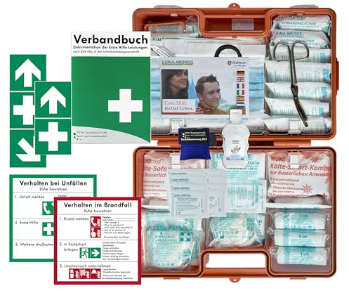 Verbandskoffer/Verbandskasten (G) Typ CN -Paket 1- Erste Hilfe nach AKTUELLER DIN 13169 für Betriebe INKL. Verbandbuch + Hygiene-Gel & Notfallbeatmung + AUFKLEBER
