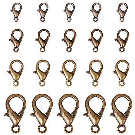 PH PandaHall 120pz 4 Dimensioni Chiusure Moschettone in Lega di Bronzo Antico Chiusure Lobster Claw Fermaglio con Moschettone per Collane Braccialetto Creazione di Gioielli