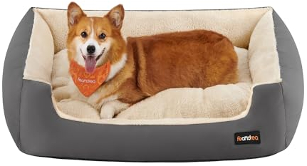 Feandrea Hundebett, Hundekorb mit Wendekissen, 85 x 65 x 21 cm, grau PGW004G01