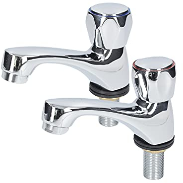 Fontastock URBEL FSKFGB004 Set de 2 grifos Individuales para Lavabo, Agua fría/Agua Caliente, Soportes de fijación, maneta de Zinc y Cuerpo de latón
