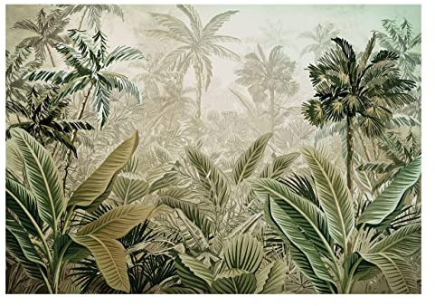 Carta Da Parati Fotografica Foresta Giungla Foglie Verde - Include Colla - Moderna Carta per Pareti Soggiorno Camera Da Letto Sala Fotomurali In Tessuto Non Tessuto TNT (368x254 cm - 4 Strisce)