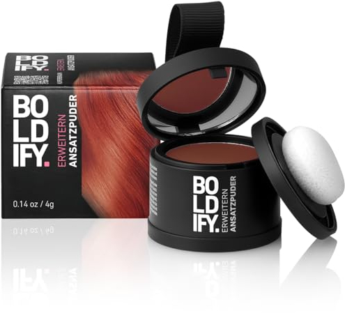 BOLDIFY Ansatzpuder 4g - Haar Concealer zur Haarverdichtung für Frauen und Männer, Grauabdeckung für 24h, wasserfestes Haar Make-up zum Ansatz kaschieren (Kupferbraun)