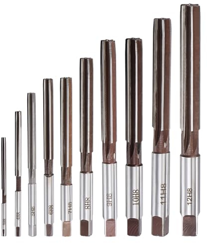 uxcell Hand Reamers Set H8 Accuracy Alloy Tool Steel 6 Flutes Straight Shank Milling Cutter Tool 10pcs (3mm, 4mm, 5mm, 6mm, 7mm, 8mm, 9mm, 10mm, 11mm, 12mm)