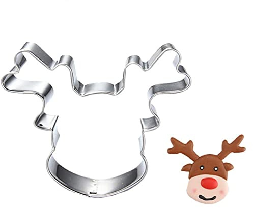 TOSSPER Galletas Navidad Molde Cortador Ciervo Cabeza Forma Forma Equipos Galletas Pasta Presión Moldeado Pie Molde Hornear Herramienta Decoración