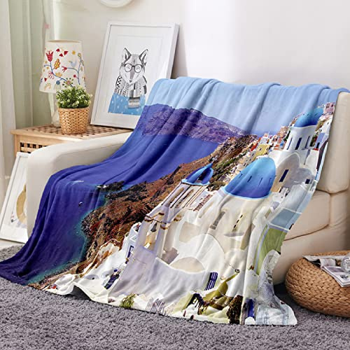 Flanell Decke Kinderdecke Griechenland & Santorin 3D Drucken Microfaser Flauschig Weich Warm Plüsch Wohndecke Fleece Tagesdecke Decke für Sofa und Bett 150x200