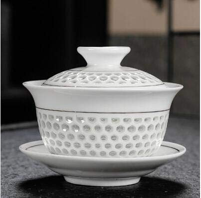 Juego de té de taza de té de porcelana blanca Gaiwan grande de cerámica azul y blanco