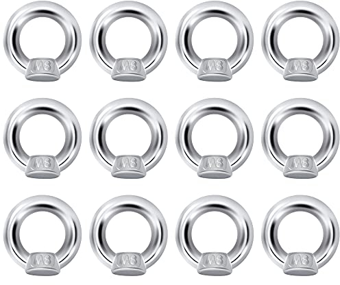 QIMEI-SHOP Ringmutter M8 Ringösen Edelstahl Ösenmutter Augenmutter Ringmuttern Hardware Ringförmige zum Heben Zubehör 12 Stück