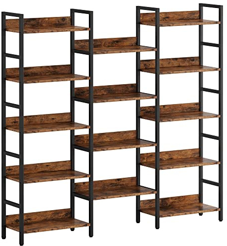 IRONCK Bookshelf, Bookshelves and Bookcases, 5 Tiers Bookshelf with Baffles, Large Book Shelf with Metal Shelving, Triple Wide Shelves for Living Room, Home Office