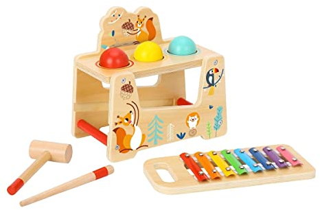 solini Xylophon und Hammerspiel - mit 3 bunten Kugeln, Hammer und Klöppel - ab 12 Monaten geeignet - aus Holz und Metall