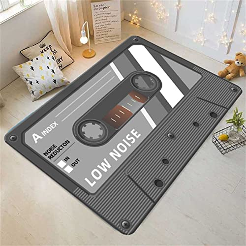 Musik CD Teppich für Wohnzimmer Blau Schwarz Grau Schallplatten Musikbänder Eimdekoration Fußmatten Schlafzimmerteppiche Rutschfeste Bettvorleger Fußmatten Badematten Läufer (Grau,80x120 cm)