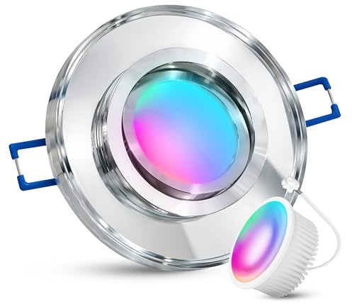 SSC-LUXon MIRELLA Glas Einbaustrahler rund schwenkbar Smart RGB dimmbar | Smarter Glas-Deckenspot rund schwenkbar mit RGB LED - 16 Mio Farben per App & Sprache, WLAN ohne Hub, nur 27mm tief