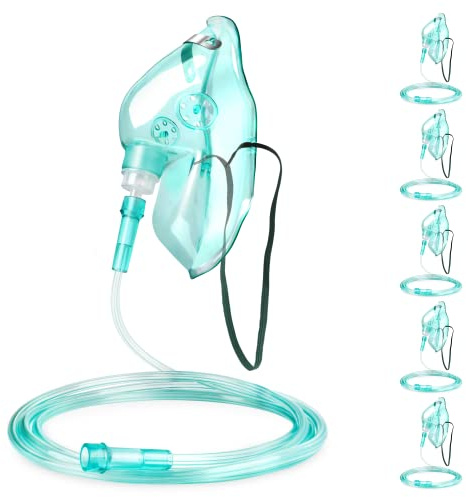 ANSNF Oxygen Face Mask Adult with 6.6' Tube Strap - Size L (5 Pack) NO CUP