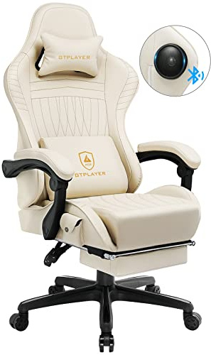 GTPLAYER Gaming Stuhl, Ergonomischer Gaming Sessel Schreibtischstuhl PC Gamer Racing Stuhl mit Fußstütze Lautsprecher Musik Bürostuhl bis 150kg belastbar