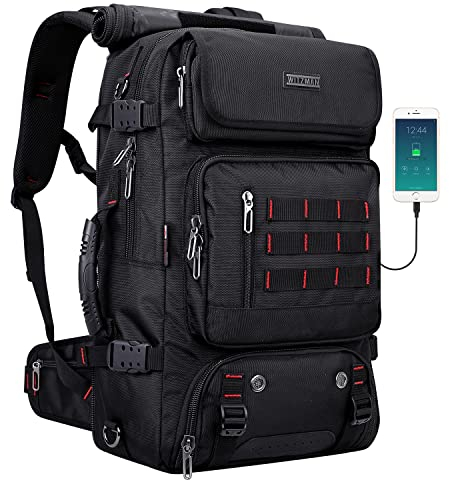 WITZMAN Reiserucksack Herren Groß Reisetasche Reiserucksack Handgepäck Flugzeug mit USB Ladeanschluss für Reise Weekender Trip(B682 Schwarz)