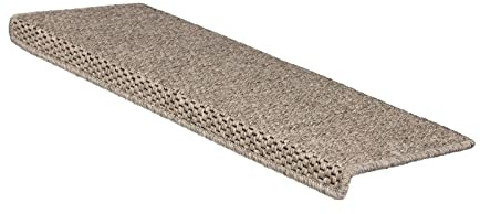 FLODI. Woven Carpet Stair Mats, Calcutta, Set of 15 Pieces, Self Adhesive Carpeted Stair Treads, Anti Slip Staircase Runner Rugs (Taupe, Rectangular - 23 x 65 cm)