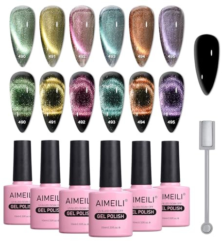 AIMEILI Cat Eye UV Gel Nagellack 6 Farben 9D Magnetisch Chamaeleon Schimmern Set - Gift Kit 48