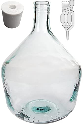 Weinballon Set mit Gärröhrchen und Gummistopfen - Handgefertigtes Glas aus der EU - Glasballon für Wein, Met und Bier - Hochwertiges Gärgefäß zur Fermentation und Lagerung (5L)