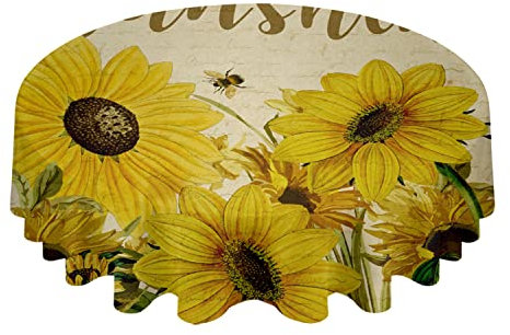 Manteles 152cm Papel De Carta Retro Girasol con Abejas My Sunshine Mantel De Hule Resistente Al Aceite Mantel De Mesa Poliéster Hule para Comedor Navidad Decoración