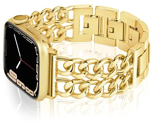 Vamyzji Compatible with Apple Watch Strap 42mm(Series 11 10) 41mm 40mm 38mm, Metal for Apple Watch Series 11 10 9 8 7 6 5 4 3 2 1 iWatch SE, Fashion Chain Link iWacth Strap for Women Men Gold