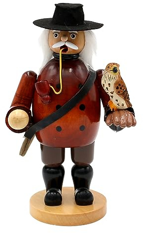 Dekohelden24 Holz Räuchermann als Falkner mit Falke auf den Arm, in naturfarben - braun, ca. 12 x 9,5 x 20 cm.