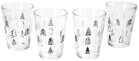 Ritzenhoff & Breker Tree Grey Winter - Set di 4 Tazze per vin brulé, 240 ml, altezza 11 cm, con decorazione albero di Natale in bianco e nero, per caffè, zaba e San Nicola e per l'Avvento