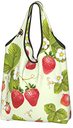 Jmorco Schöne Erdbeere Große Wiederverwendbare Faltbare Damen Einkaufstasche Eco Tote Handtasche Fold Away Shopper Tasche, Schöne Erdbeere, Einheitsgröße