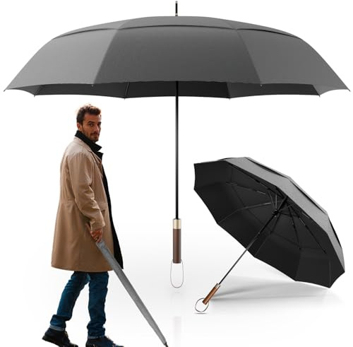 LOGAN & BARNES Stockschirm sturmfest [Ø120 cm] mit hochwertigem Echtholzgriff - XXL Regenschirm für 2 Personen - Regenschirm Groß - Modell CHICAGO